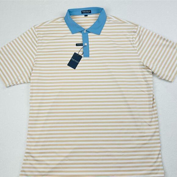 Peter Millar Men’s XXL Bold Stripe Print Gold Blue Golf Polo Shirt Crown Crafted - Picture 3 of 10